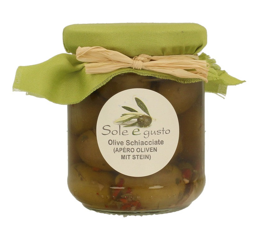 Soleegusto-Olive aperitivo - Apero Oliven leicht scharf mit Peperoncion, Knoblauch, Petersilie - 220g