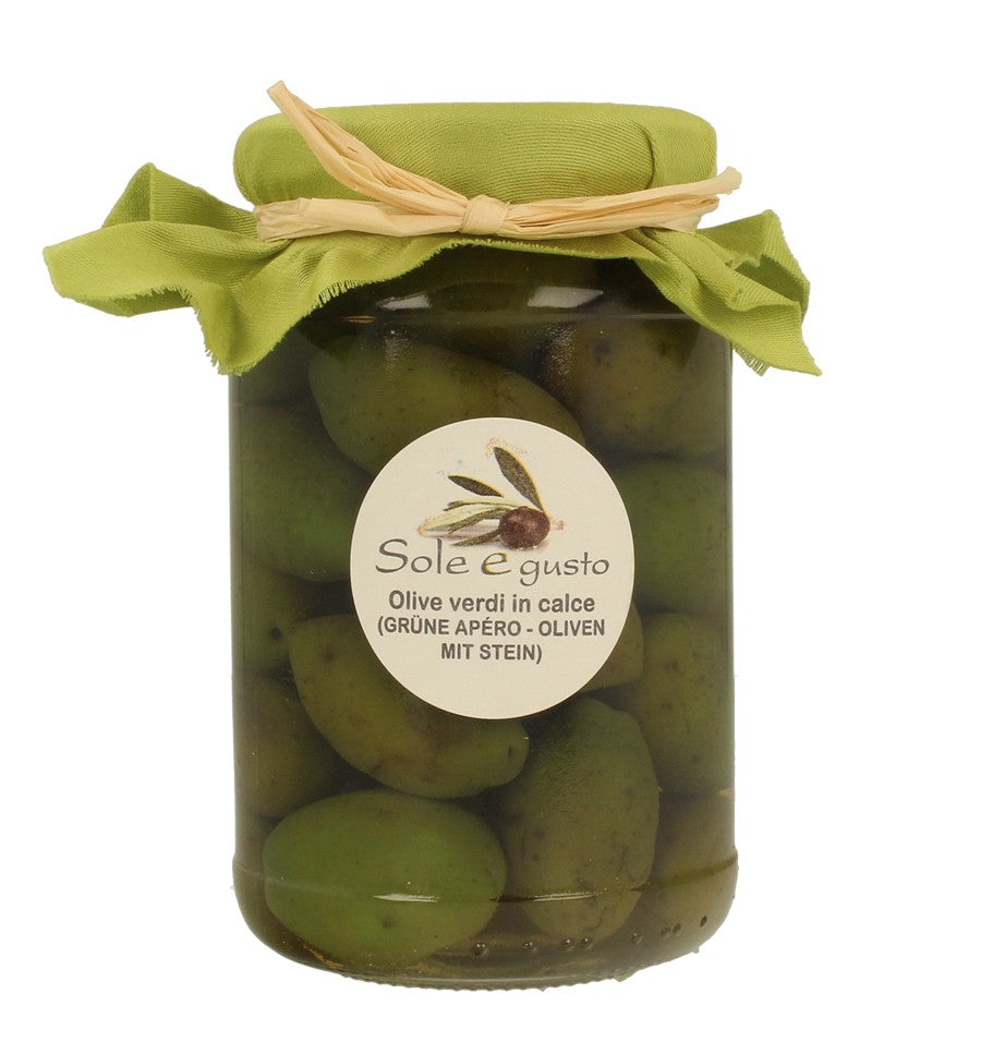 Soleegusto-Olive verdi grandi - grosse grüne Oliven im Salzwasser und Mürte - 350g--a