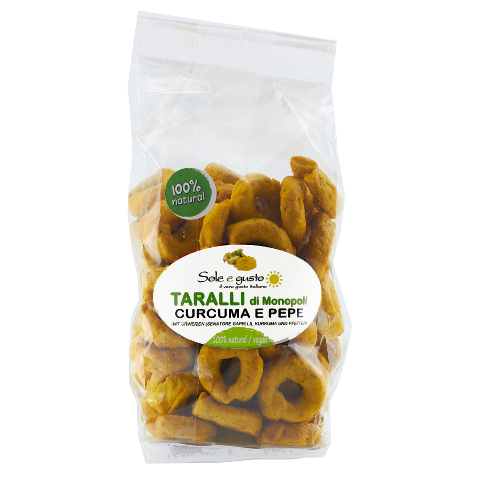 Soleegusto-20 x 200g Tarallini di Monopoli al curcuma e pepe con farina Senatore Capelli - mit Curcuma und Pfeffer und aus Urweizen--capture
