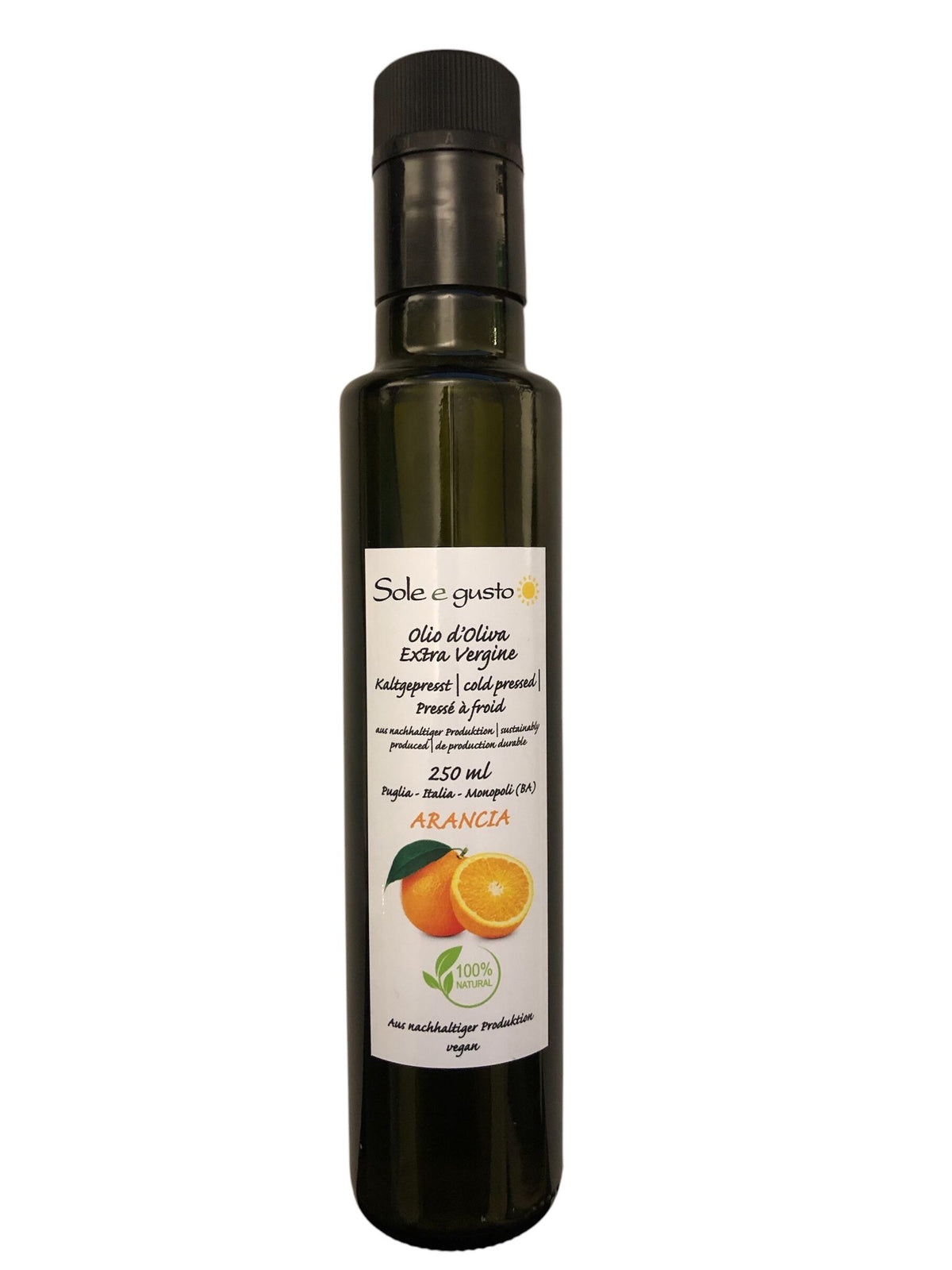 Soleegusto-15 x 250ml Olio d'oliva Extra Vergine al limone kaltgepresst, in Glasflsche--bild olio d oliva all arancia