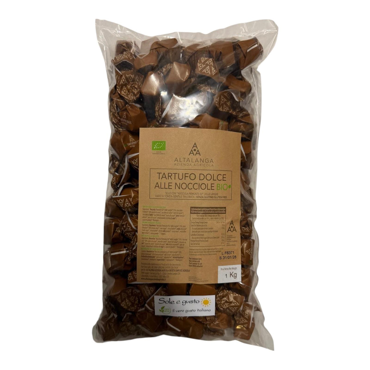 Organic Tartufi Dolci alle Nocciole - made with cocoa and hazelnuts from Piemonte 1000g - approx. 77 pieces of 13g each