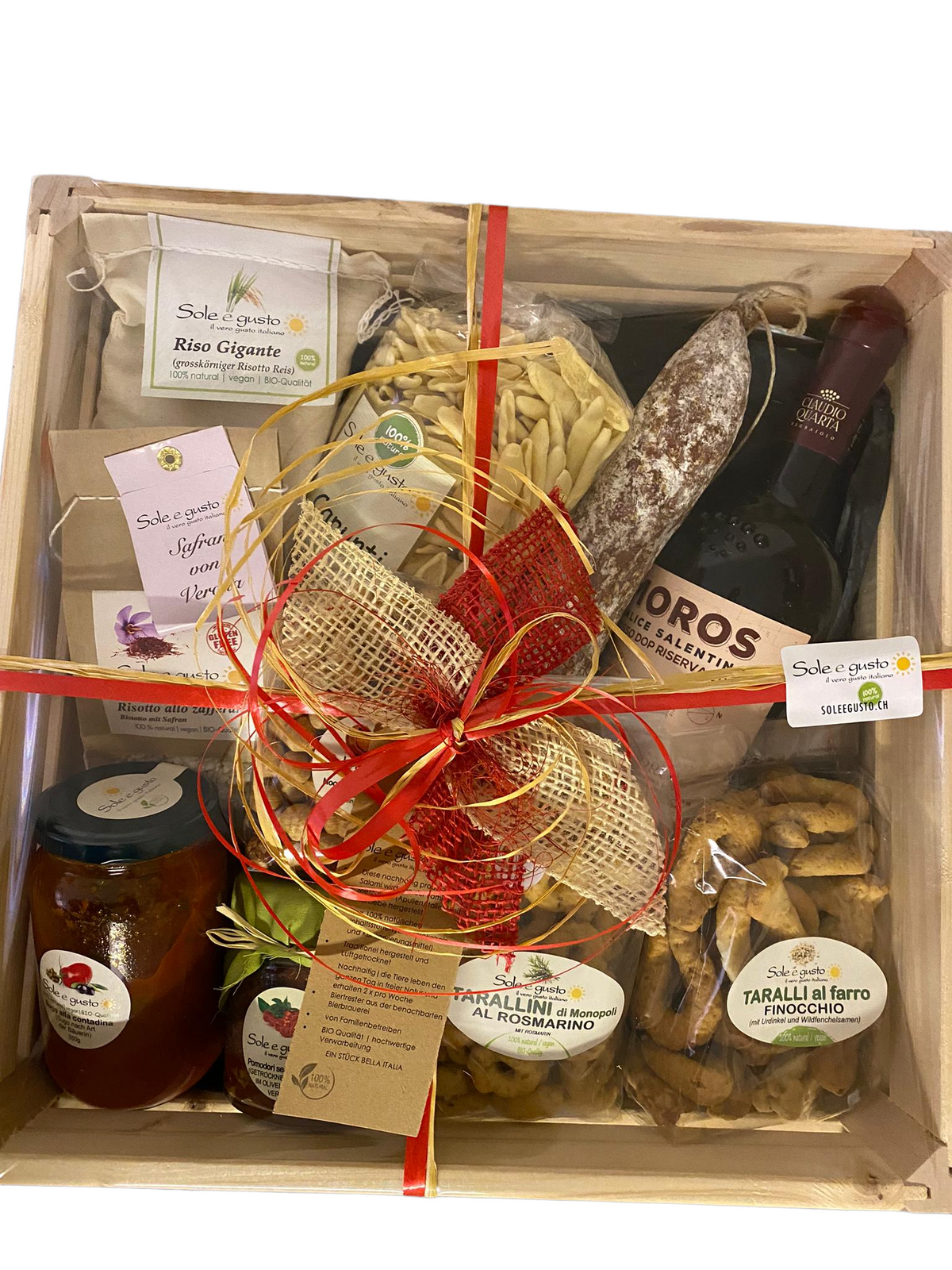 Soleegusto-Geschenk im Recyling Korb - special hot - alles scharfe Produkte--bild apero kochen geschenkset in edler holzkiste