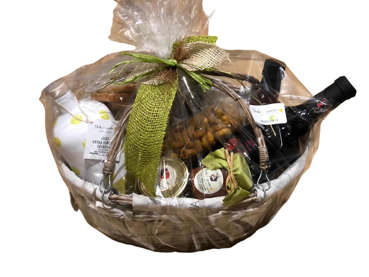 Soleegusto-Geschenk in Recycling-Box uno piccolo--bild apero und pasta geschenkkorb