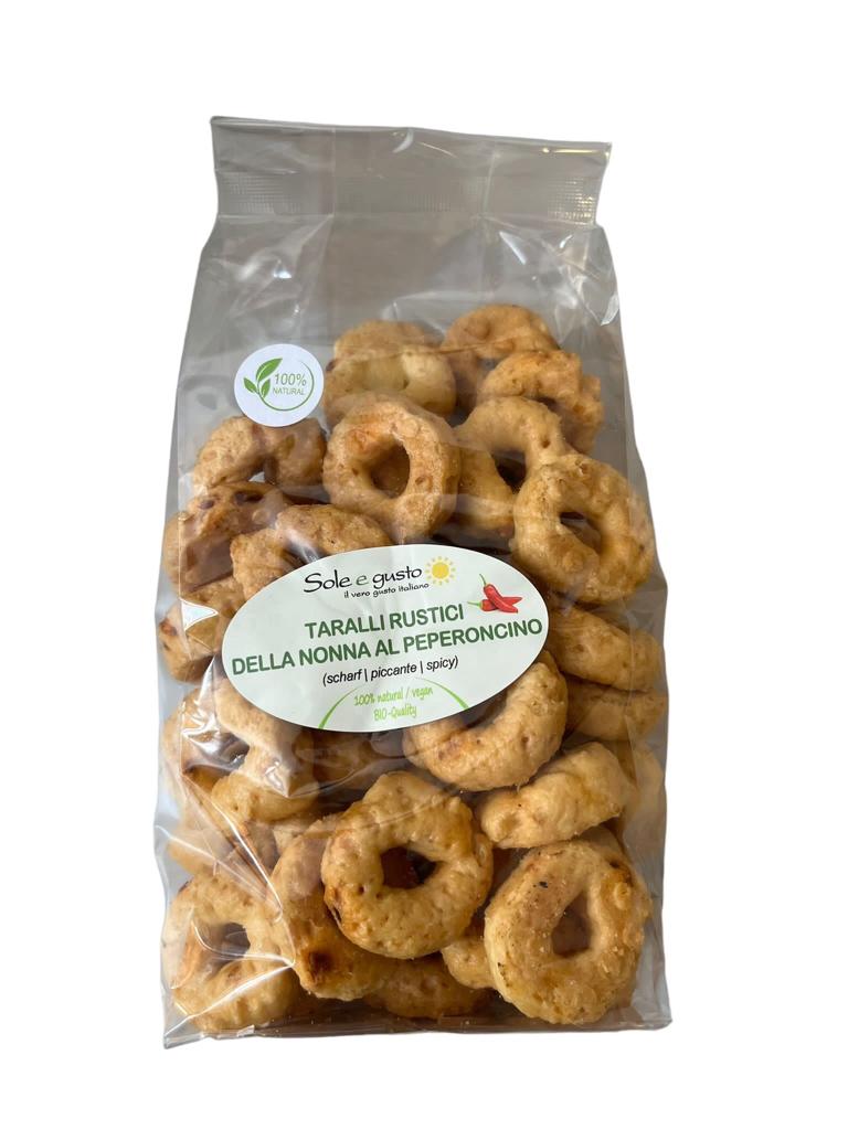 Soleegusto-12 x 350g Taralli Rustici della Nonna al Peperoncino - scharf, mit Urweizen, Madre lievito, ohne Hefe--bild taralli rustici della nonna al peperoncino
