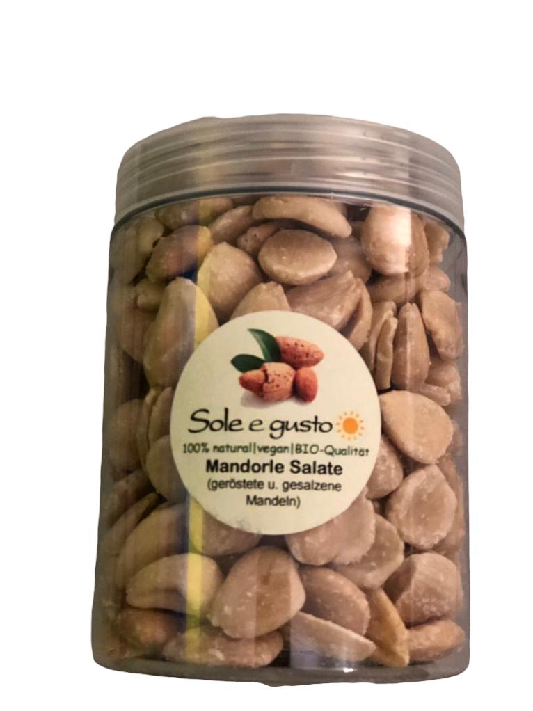 Soleegusto-12 x 240g Mandorle salate - gesalzene und geröstete Mandeln im recycling PET-Becher-mandeln salzmandeln mandorle-bild mand salate im pet becher