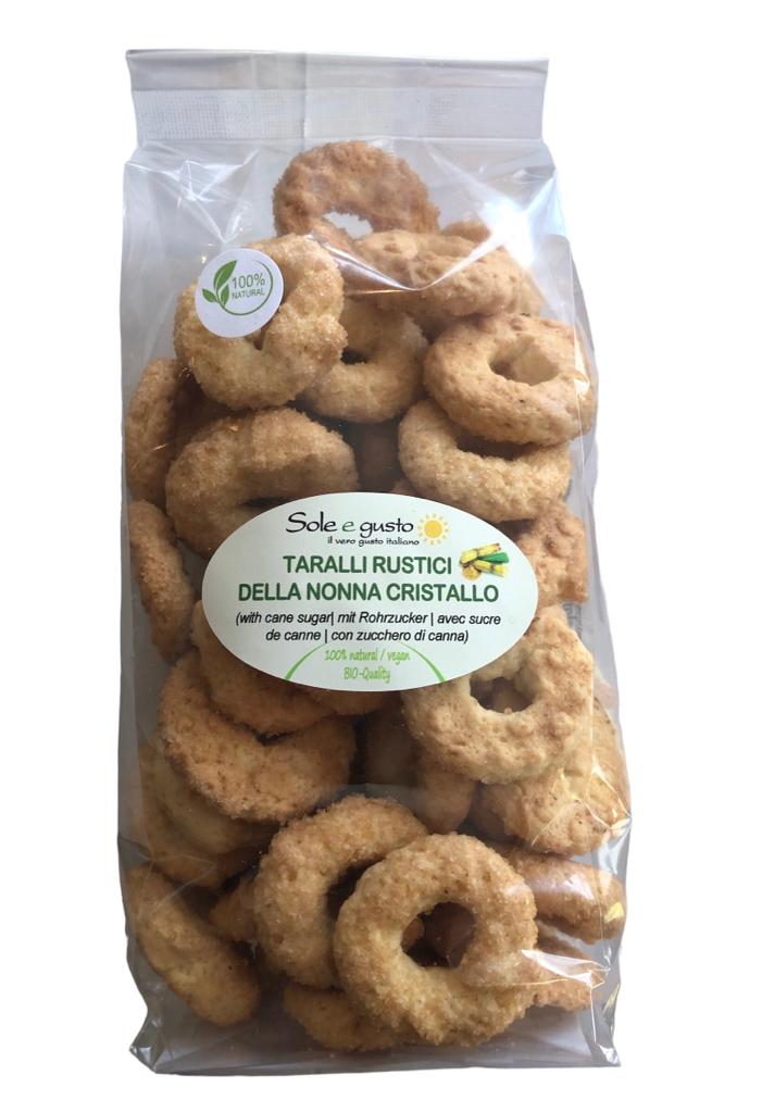Soleegusto-Taralli Rustici della Nonna cristallo al zucchero di canna - mit Rohrzucker 350g , mit Urweizen, Madre lievito, ohne Hefe--bild taralli rustici cristallo
