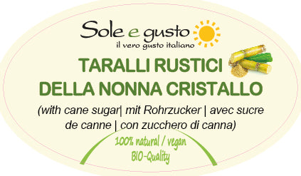 Soleegusto-12 x 350g Taralli Rustici della Nonna cristallo al zucchero di canna - mit Rohrzucker, mit Urweizen, Madre lievito, ohne Hefe--bozza taralli rustici della nonna cristallo fronte