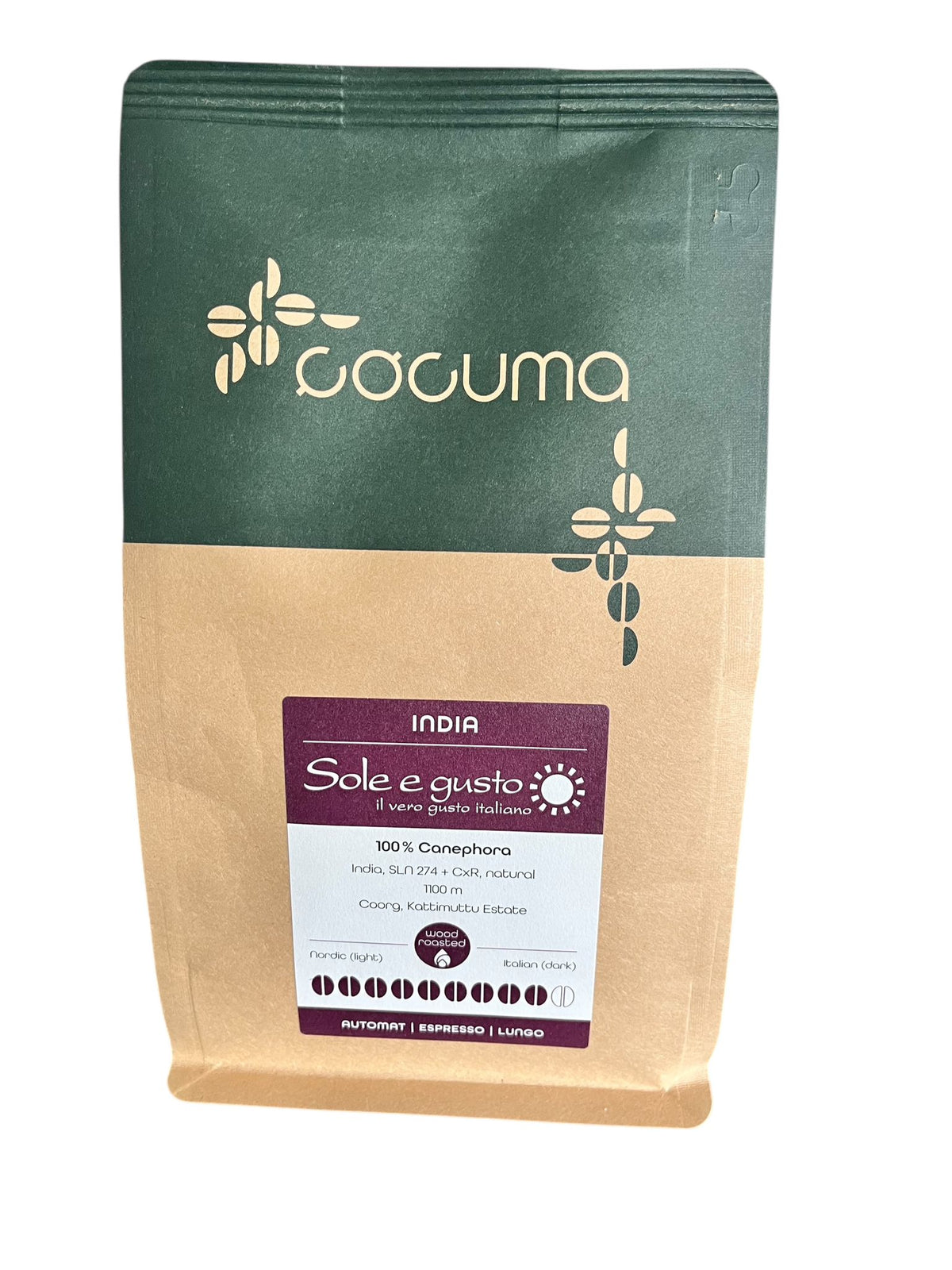 Soleegusto-India sole e gusto 100% Canephara 500g--caffe india soleegusto cocuma